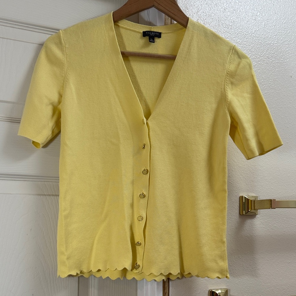 Talbots Bright Yellow Short-Sleeve V-Neck Button Cardigan